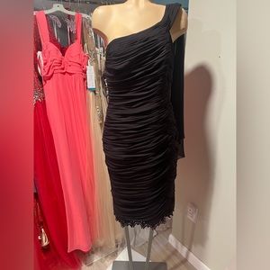Daymour Couture. Ruffle dress. One shoulder. Color: “espresso”. Size 12.